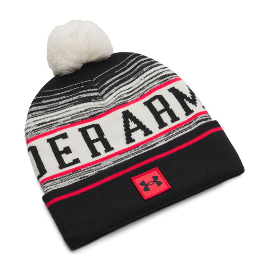 Under Armour UA Halftime Pom Beanie Hat 2025 - 1386634-279 Stone / Racer Red / Black 279