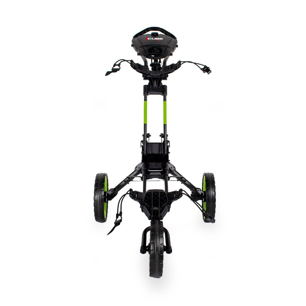 Wishbone Cube 3 Wheel Compact Golf Trolley - Charcoal / Lime - Free Gift