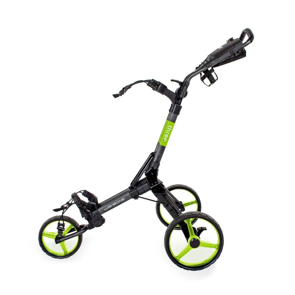 Wishbone Cube 3 Wheel Compact Golf Trolley - Charcoal / Lime - Free Gift
