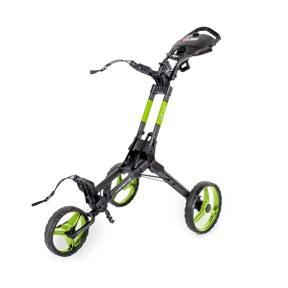 Wishbone Cube 3 Wheel Compact Golf Trolley - Charcoal / Lime - Free Gift Black / Lime