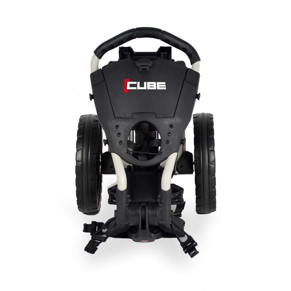 Wishbone Cube 3 Wheel Compact Golf Trolley - Off White / Red - Free Gift
