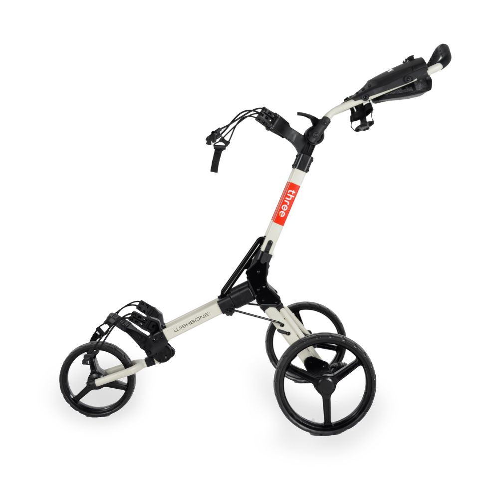 Wishbone Cube 3 Wheel Compact Golf Trolley - Off White / Red - Free Gift