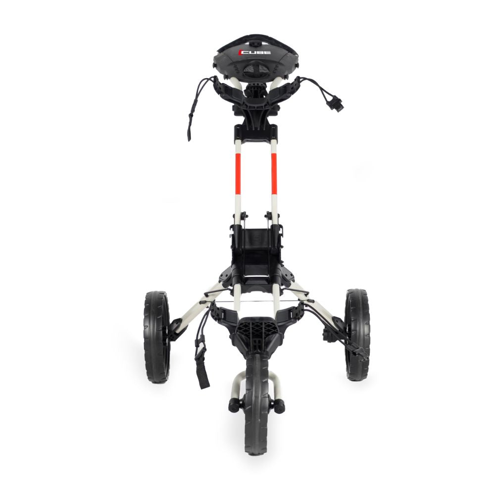 Wishbone Cube 3 Wheel Compact Golf Trolley - Off White / Red - Free Gift