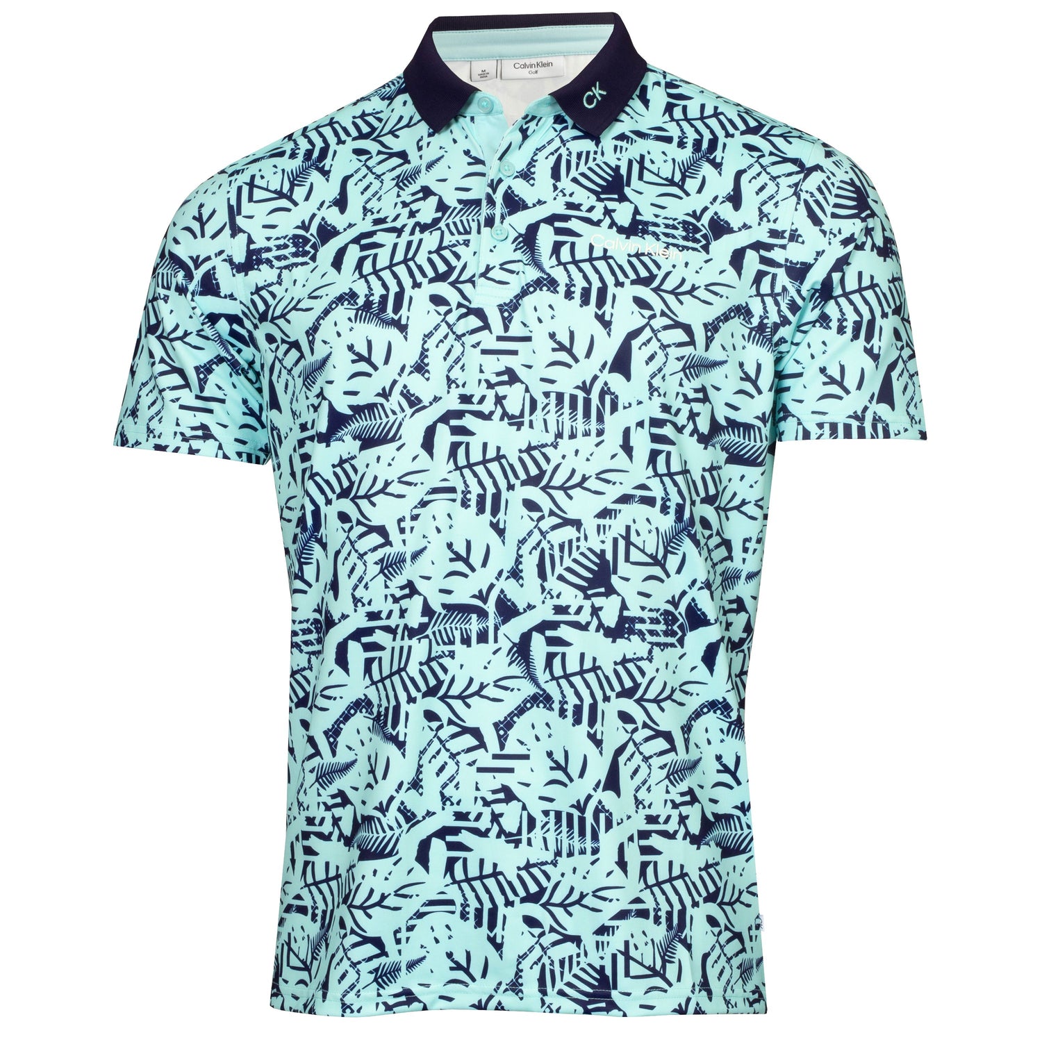 Calvin Klein Golf Abstract Print Polo Shirt CKMS24879 - Aqua Aqua / Evening Blue M 