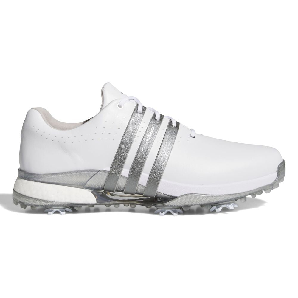 adidas Tour360 24 Men's Spiked Golf Shoes 2026 - KI5997 White / Iron Metallic / Silver Metallic 7