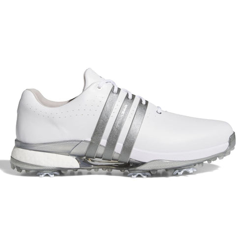 adidas Tour360 24 Men's Leather Spiked Golf Shoes 2026 - KI5997 White / Iron Metallic / Silver Metallic 7