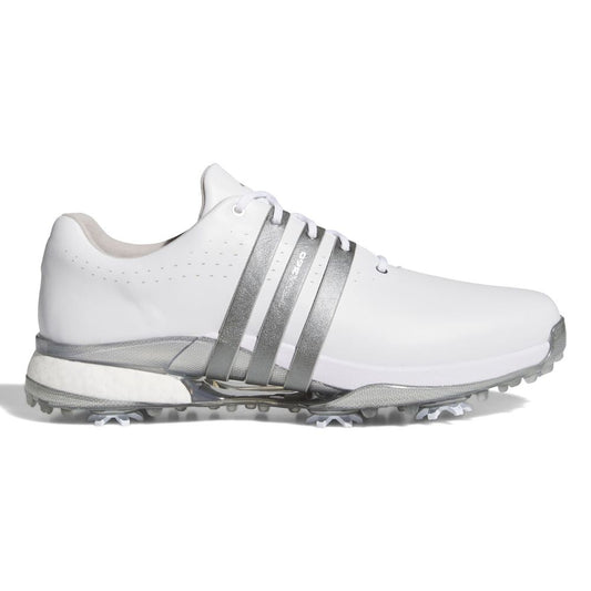 adidas Tour360 24 Men's Spiked Golf Shoes 2026 - KI5997 White / Iron Metallic / Silver Metallic 7