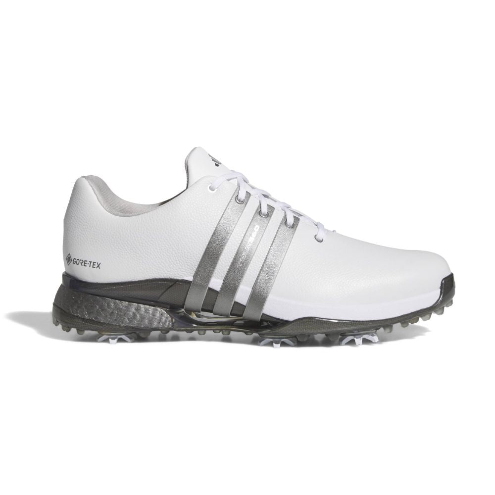 adidas Tour360 Men's Gore-Tex Spiked Golf Shoes 2026 - KI5764 White / Iron Metallic / Preloved Yellow 7