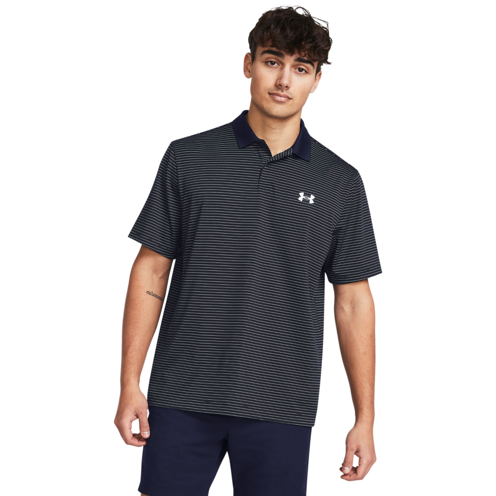 Under Armour Performance 3.0 Stripe Golf Polo Shirt 1377376-415 Midnight Navy / Matrix Green 415 M 