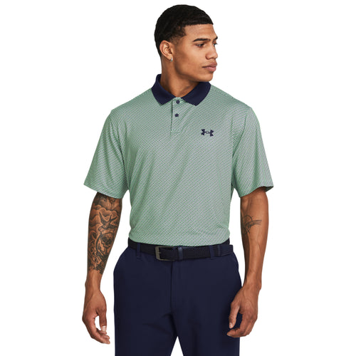 Under Armour Performance 3.0 Printed Golf Polo Shirt 1377377-101 White / Matrix Green 101 M 