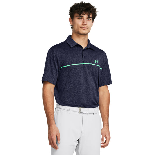 Under Armour Playoff 3.0 Stripe Golf Polo Shirt - 1378676-418 Midnight Navy / Vapor Green 418 M