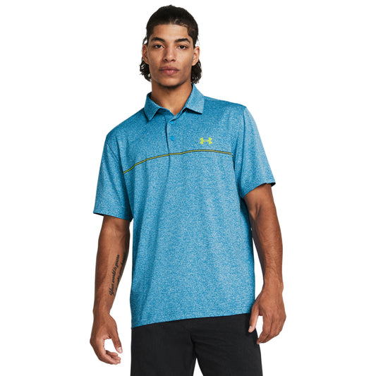 Under Armour Playoff 3.0 Stripe Golf Polo Shirt - 1378676-420 Capri / High Vis Yellow / Hydro Teal 420 M