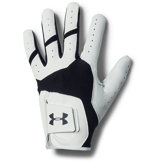 Under Armour Iso-Chill Carbretta Leather Golf Glove (Left Handed Golfer) White/Black 001 L Right Hand (Left Handed Golfer)