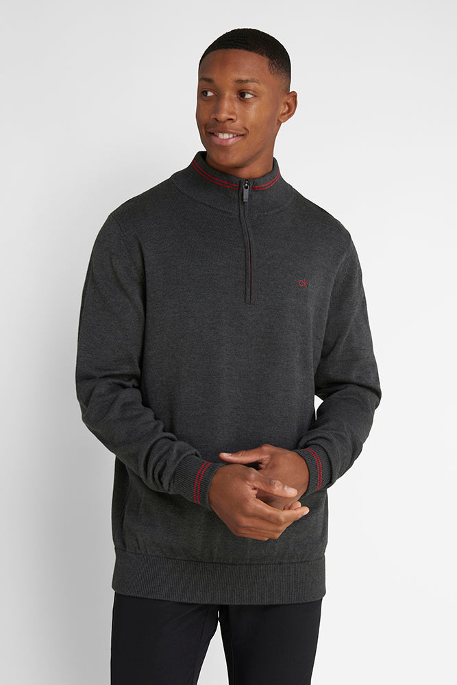 Calvin Klein Golf Monaco 1/2 Zip Sweater Charcoal Marl / Red M 
