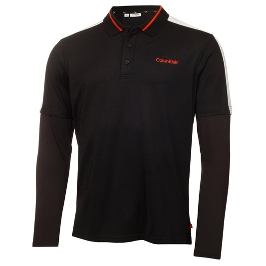 Calvin Klein Golf Evans Hybrid Long Sleeve Polo Shirt CKMA23811 Black M 