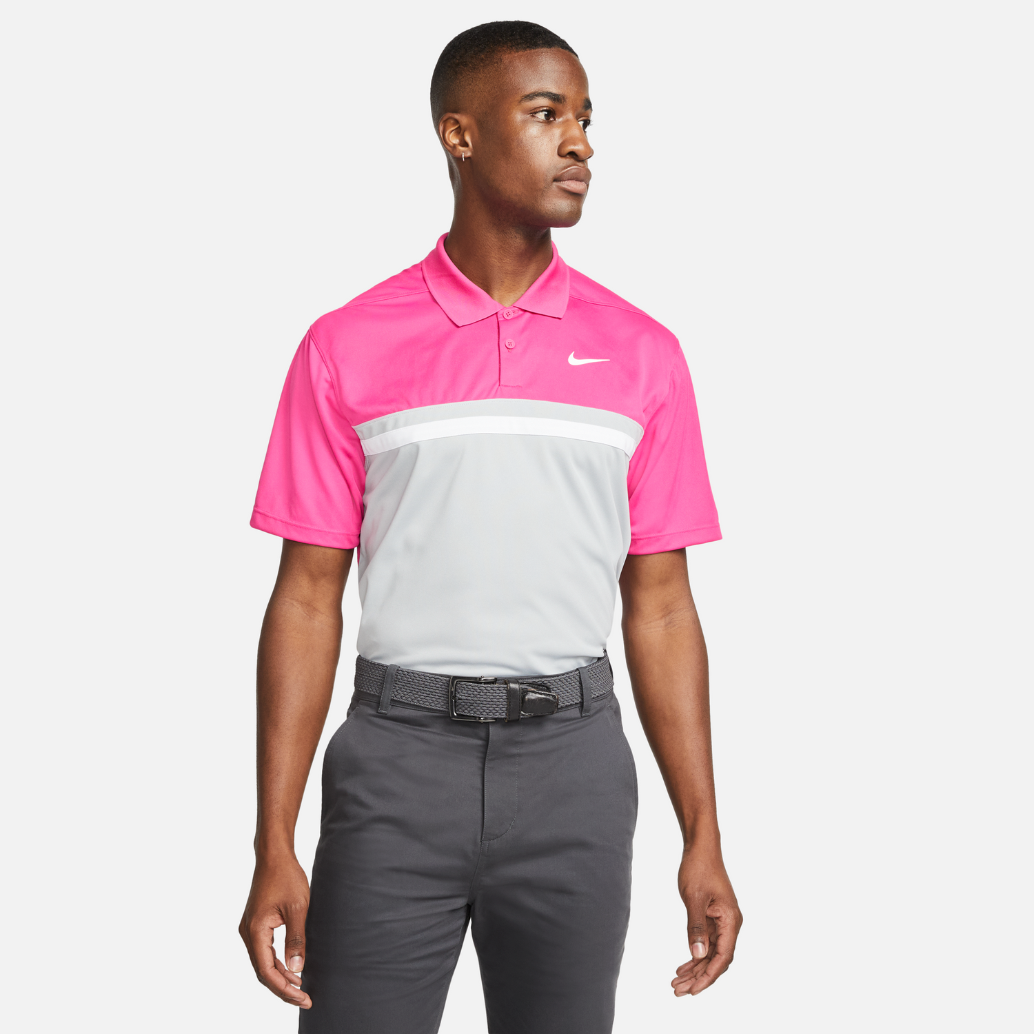 Nike Golf Dri Fit Victory Colour Block Polo Shirt DH0845 Active Pink / Grey / White 621 M 