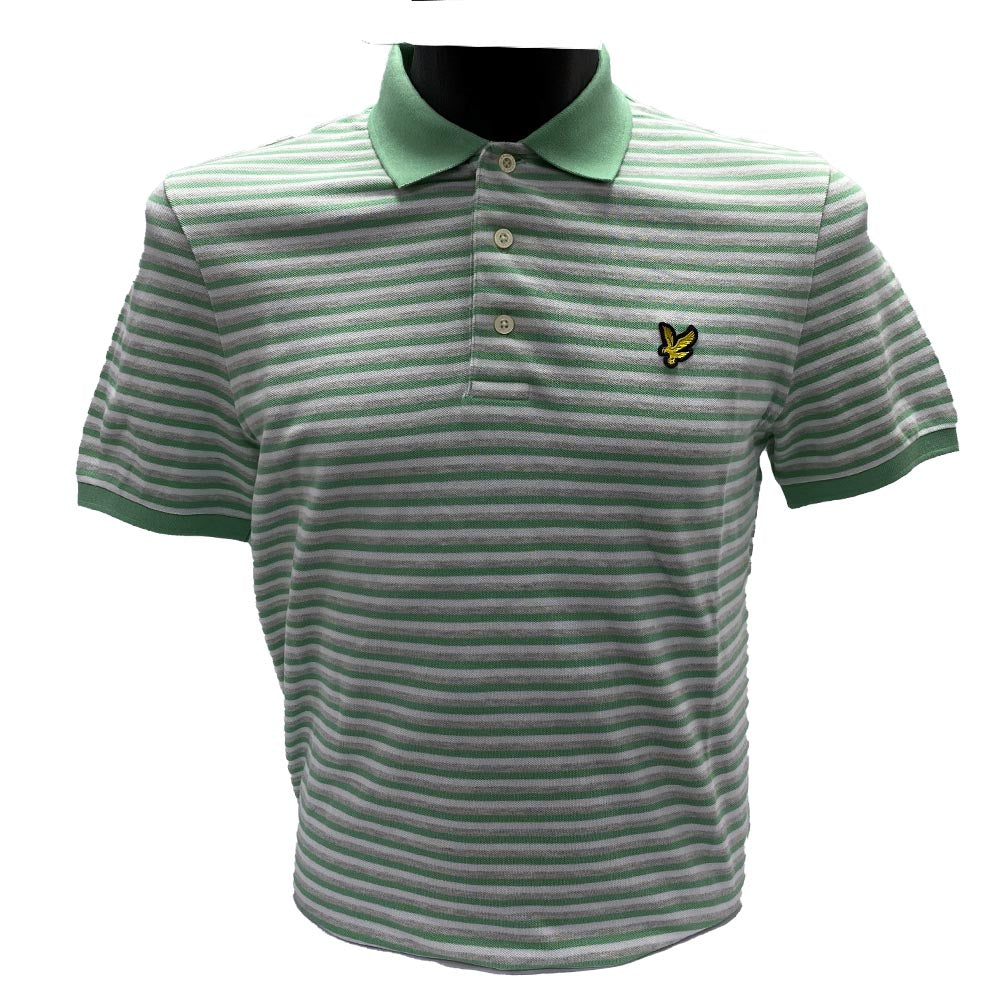 Lyle & Scott Golf Stripe Men's Polo Shirt Sea Mint / Grey XS 