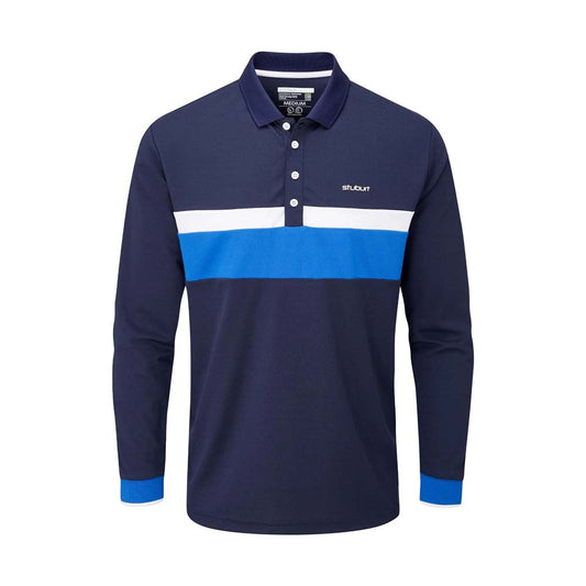 Stuburt Motion Long Sleeve Mens Golf Polo Shirt Midnight Blue S 