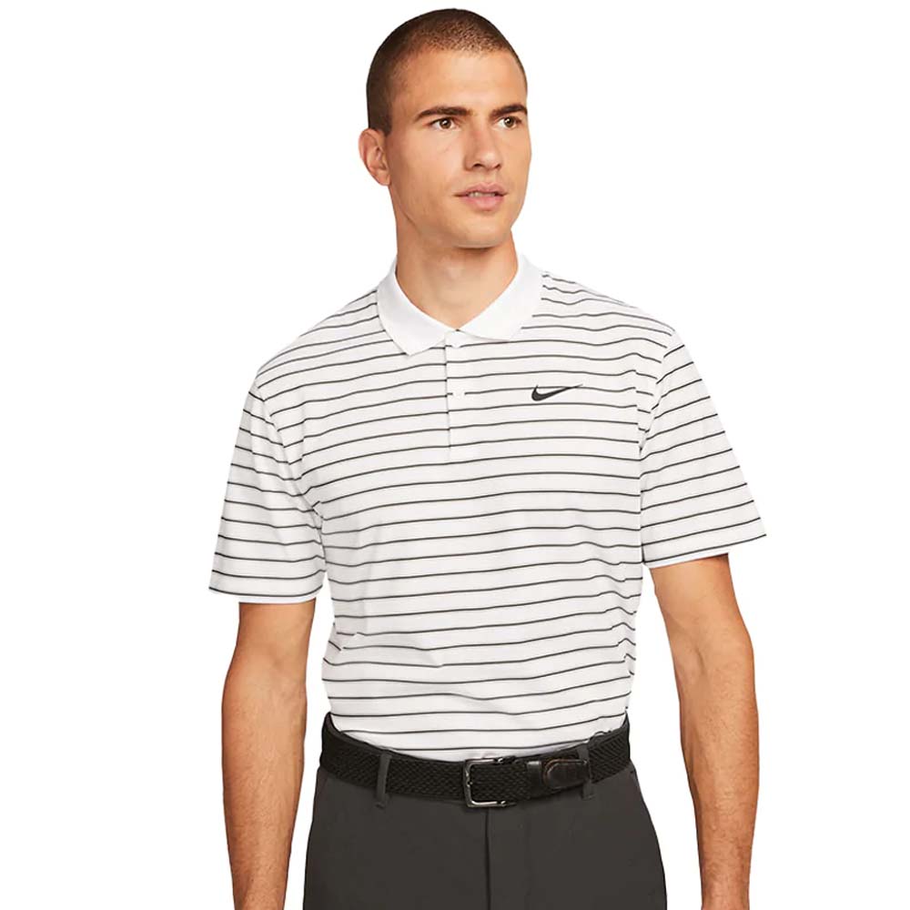 Nike Golf Dri Fit Victory Stripe Golf Polo Shirt DH0829 White/Black 100 M 