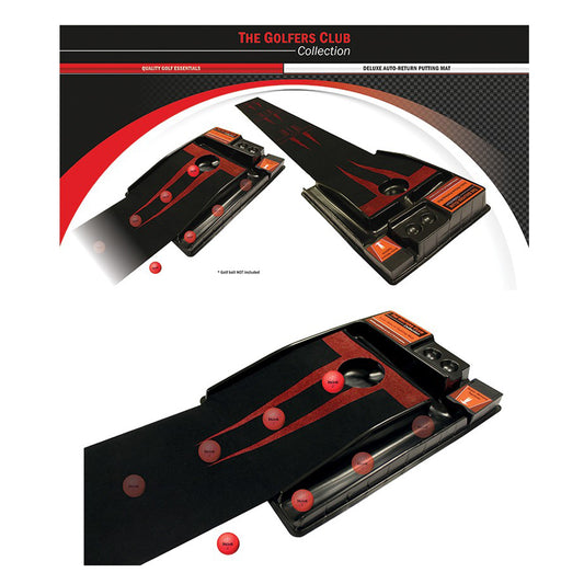 The Golfers Club Deluxe Golf Putting Mat with Automatic Ball Return Black/Red  