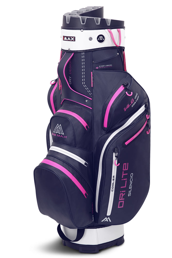 Big Max Golf Dri Lite Silencio 2 14 Way Water Resistant Cart Bag Steelblue/silver/Fushcia  