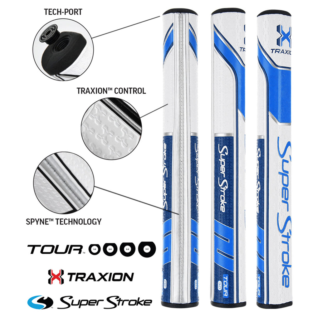 Superstroke Traxion Tour 3.0 Golf Putter Grip White/Light Blue/Dark Blue  