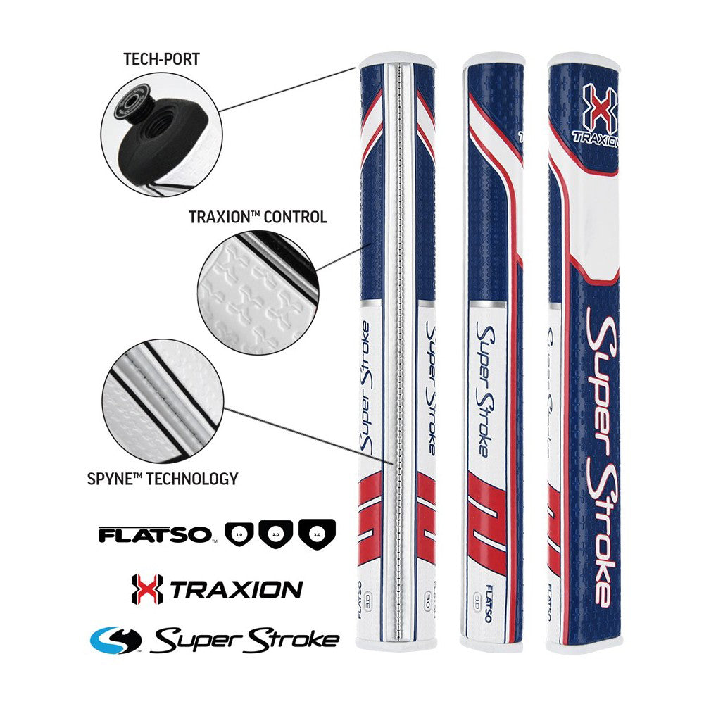 Superstroke Traxion Tour 3.0 Golf Putter Grip Blue/White/Red  