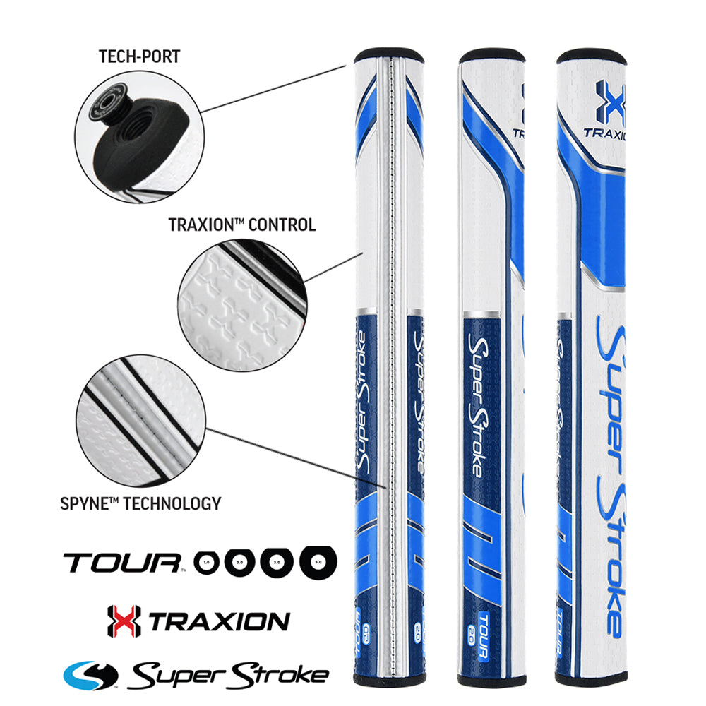 Superstroke Traxion Tour 2.0 Golf Putter Grip White/Light Blue/ Dark Blue  