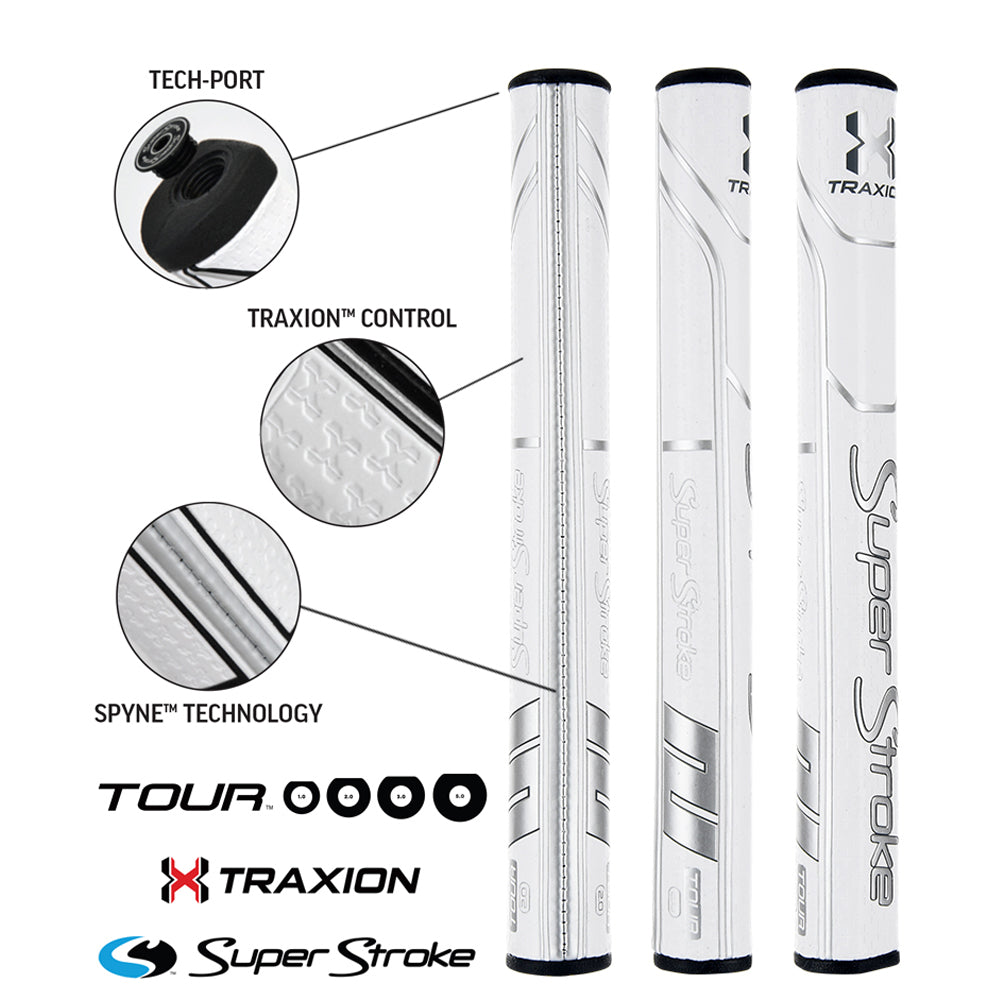 Superstroke Traxion Tour 2.0 Golf Putter Grip White/Silver  