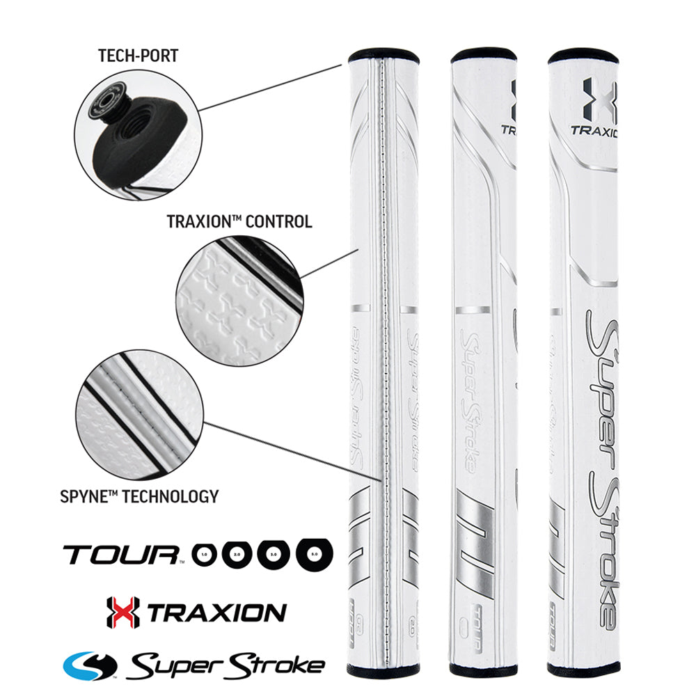 Superstroke Traxion Tour 3.0 Golf Putter Grip White/Silver  