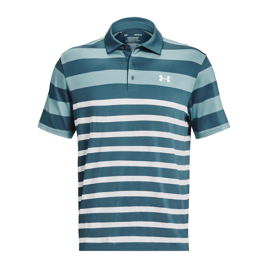 Under Armour UA Playoff 3.0 Rugby YD Stripe Golf Polo 1378676 Black / Rebel Pink / Static Blue 002 S 