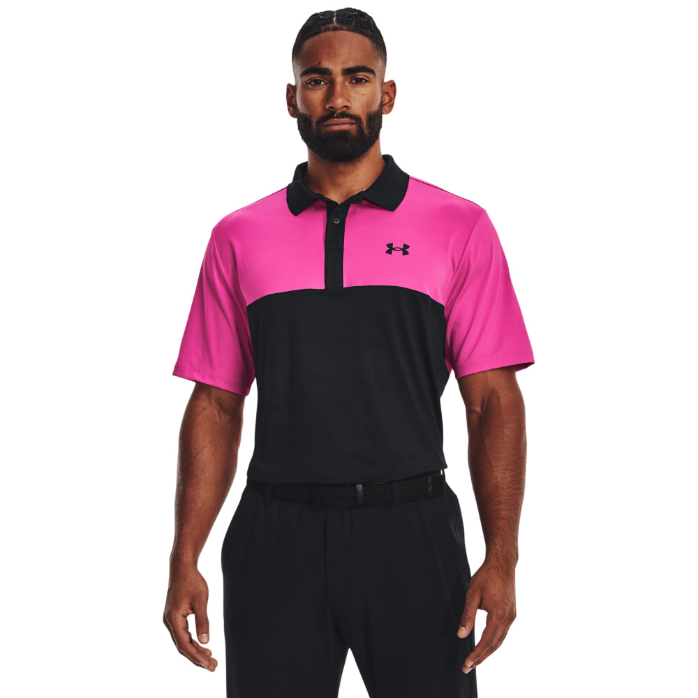 Under Armour UA Performance 3.0 Colour Block Golf Polo Shirt 1377375 Black / Rebel Pink / Black 001 M 