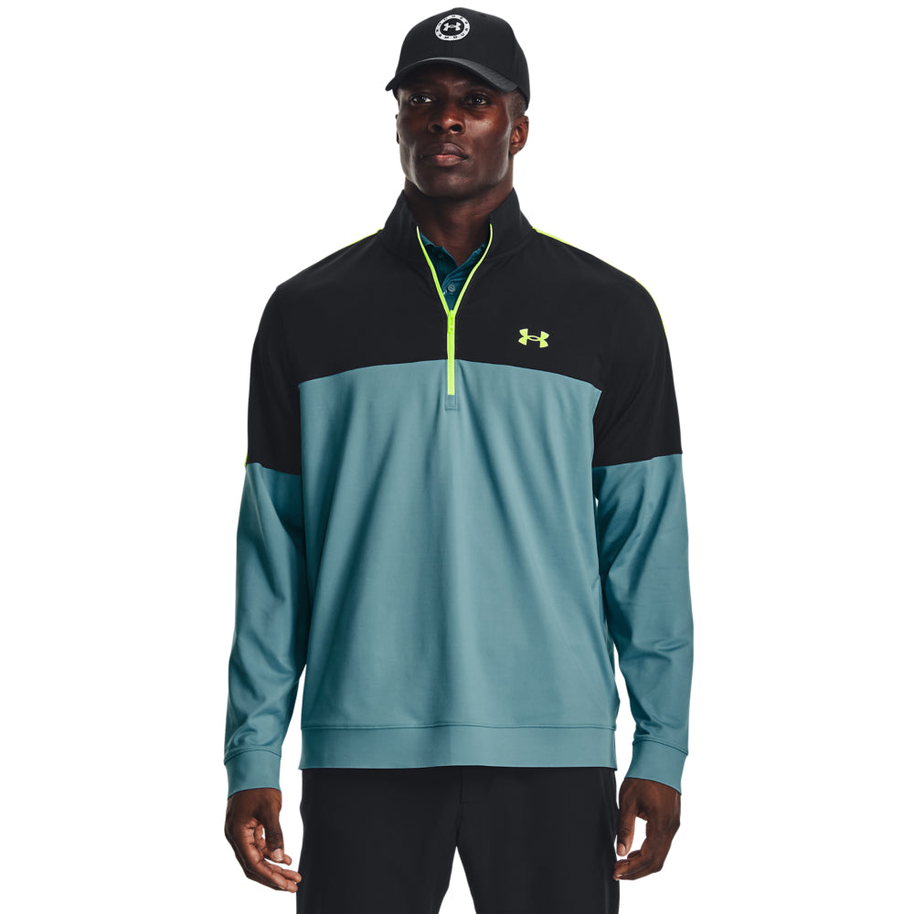 Under Armour UA Storm 1/2 Zip Golf Midlayer Pullover Top 1377398 Still Water / Black / Lime Surge 400 M 