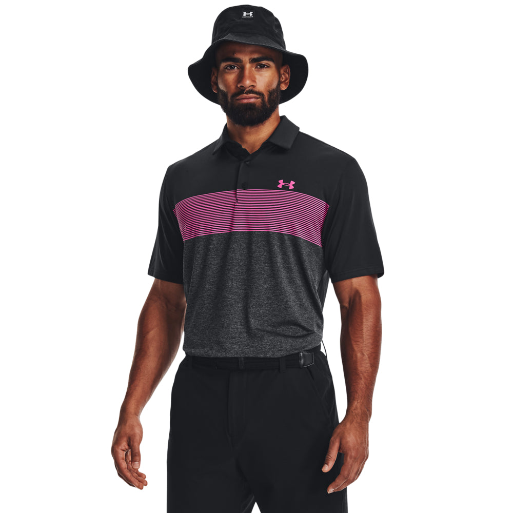Under Armour UA Playoff 3.0 Low Round Stripe Golf Polo Shirt 1378676 Black / Jet Grey / Rebel Pink 003 S 