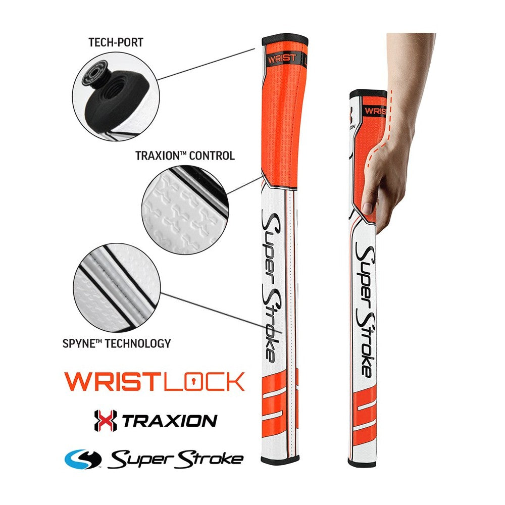 Superstroke Traxion Wrist Lock Golf Putter Grip Orange/White  